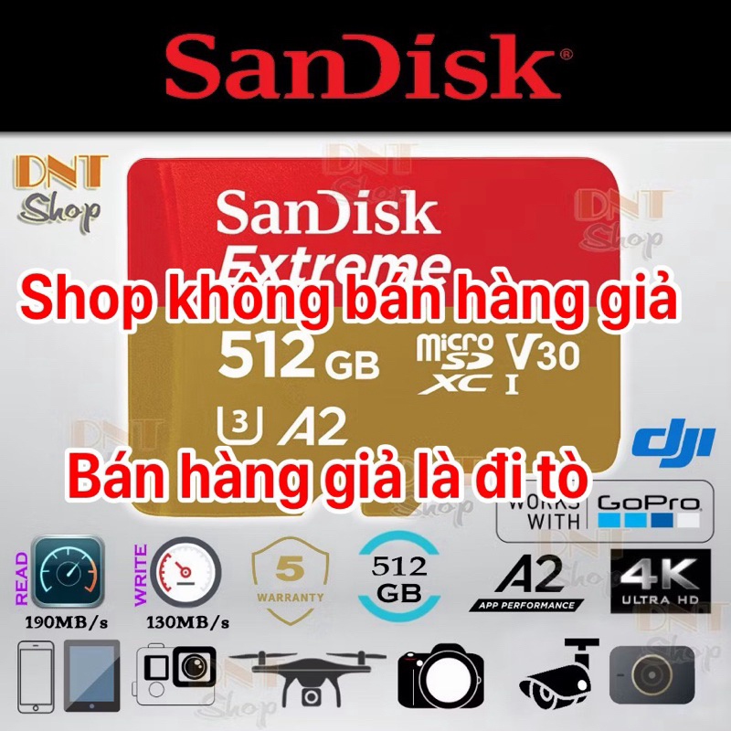 Thẻ nhớ MicroSDXC SanDisk Extreme A2 - 512GB V30 U3 4K Class 10 UHS-I 190MB/s 160MB/s (SDSQXAV-512G-