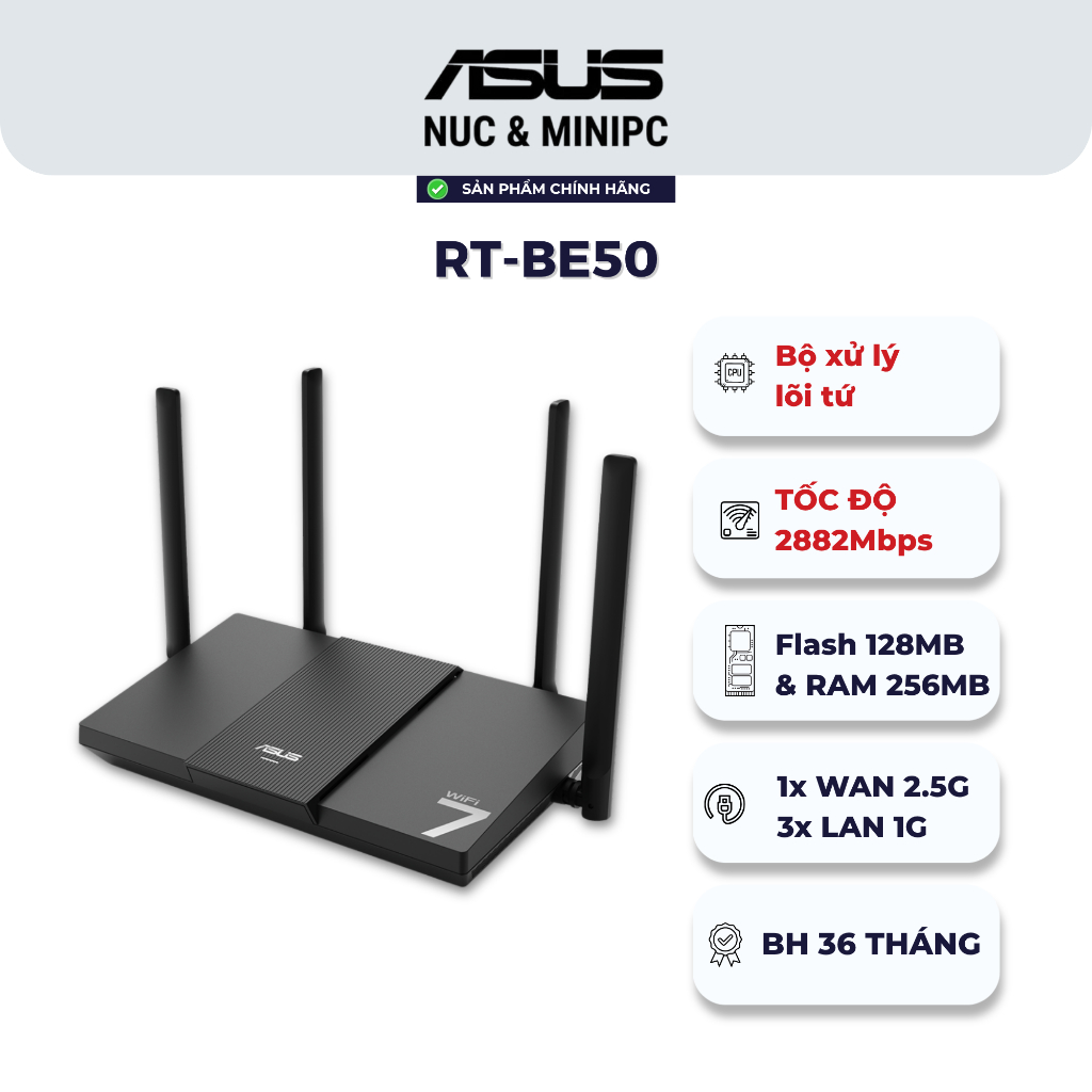 Bộ phát wifi ASUS RT-BE50 Chuẩn BE3600 | WiFi 7 Dual Band | AiMesh | 2.5G WAN