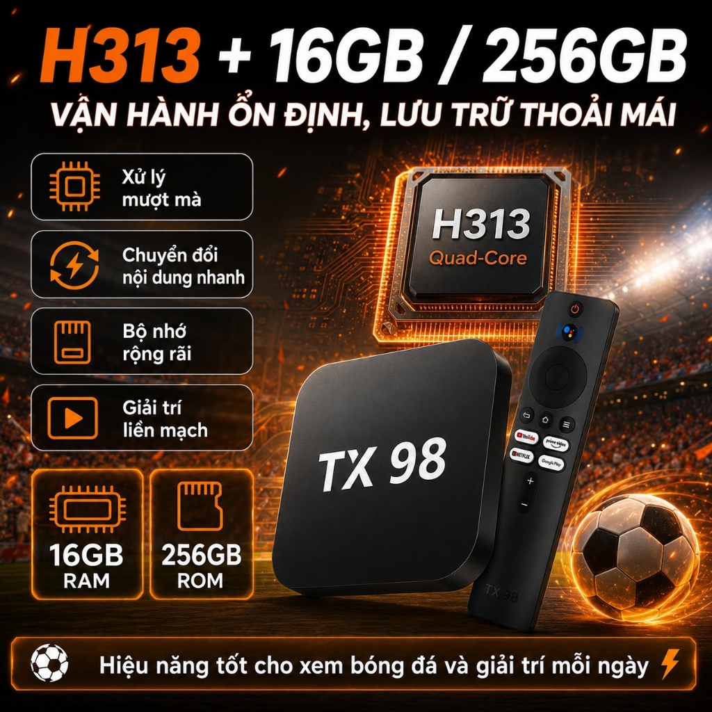 Đầu thu Android TV Box TX98 Pro 2026, Google TV 4K UHD chính hãng, xem Netflix, YouTube, hỗ trợ WiFi, Bluetooth, tặng kè | BigBuy360 - bigbuy360.vn