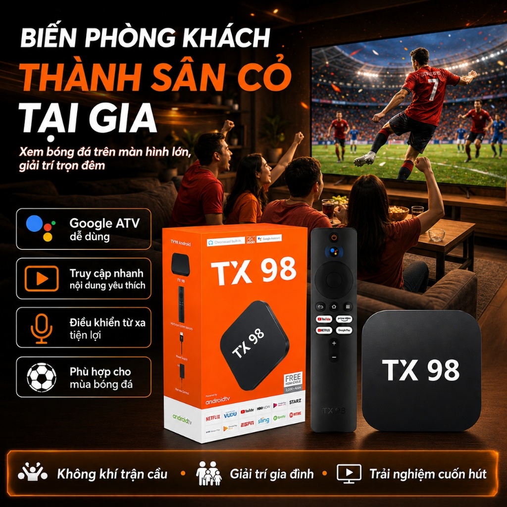 Đầu thu Android TV Box TX98 Pro 2026, Google TV 4K UHD chính hãng, xem Netflix, YouTube, hỗ trợ WiFi, Bluetooth, tặng kè | BigBuy360 - bigbuy360.vn