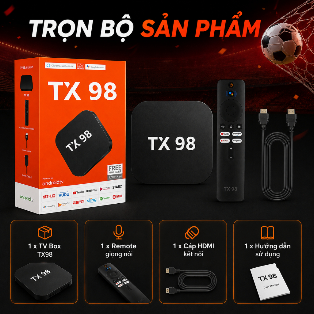 Đầu thu Android TV Box TX98 Pro 2026, Google TV 4K UHD chính hãng, xem Netflix, YouTube, hỗ trợ WiFi, Bluetooth, tặng kè | BigBuy360 - bigbuy360.vn