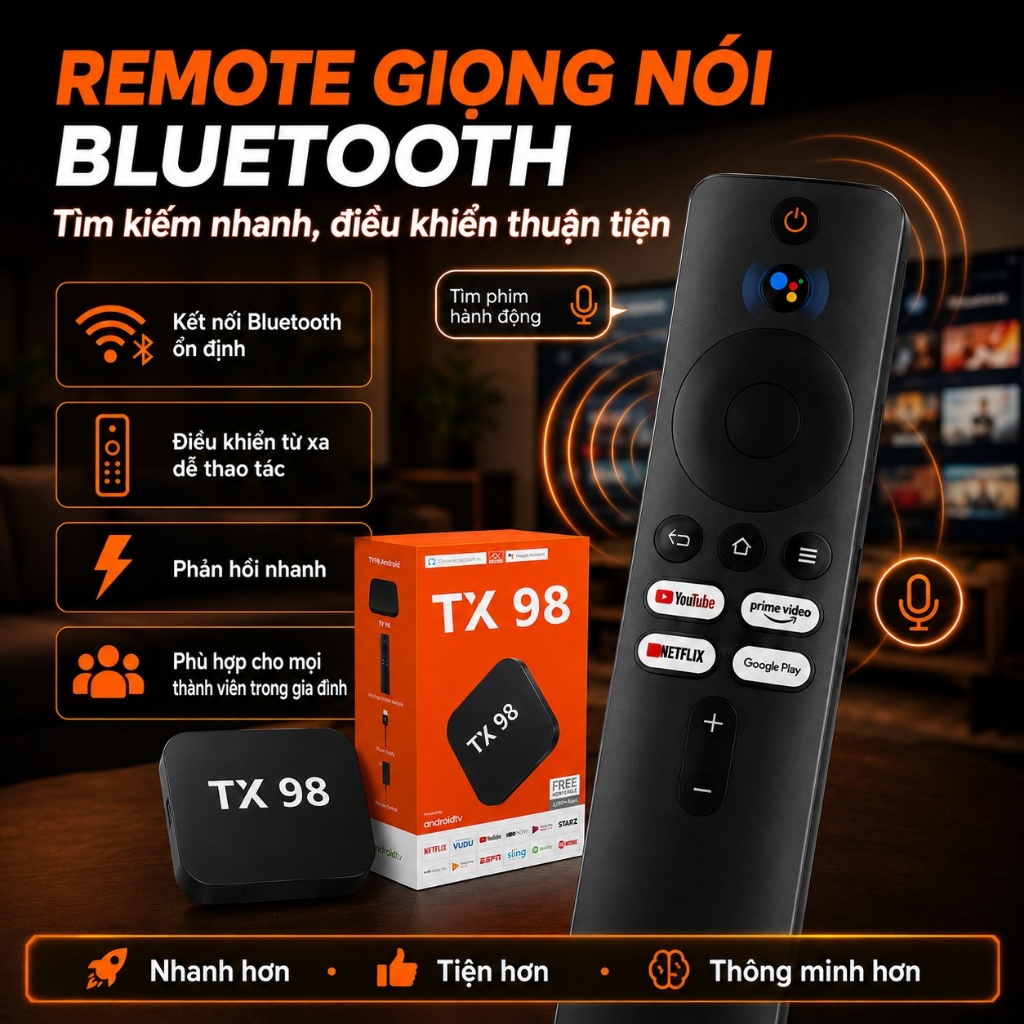 Đầu thu Android TV Box TX98 Pro 2026, Google TV 4K UHD chính hãng, xem Netflix, YouTube, hỗ trợ WiFi, Bluetooth, tặng kè | BigBuy360 - bigbuy360.vn