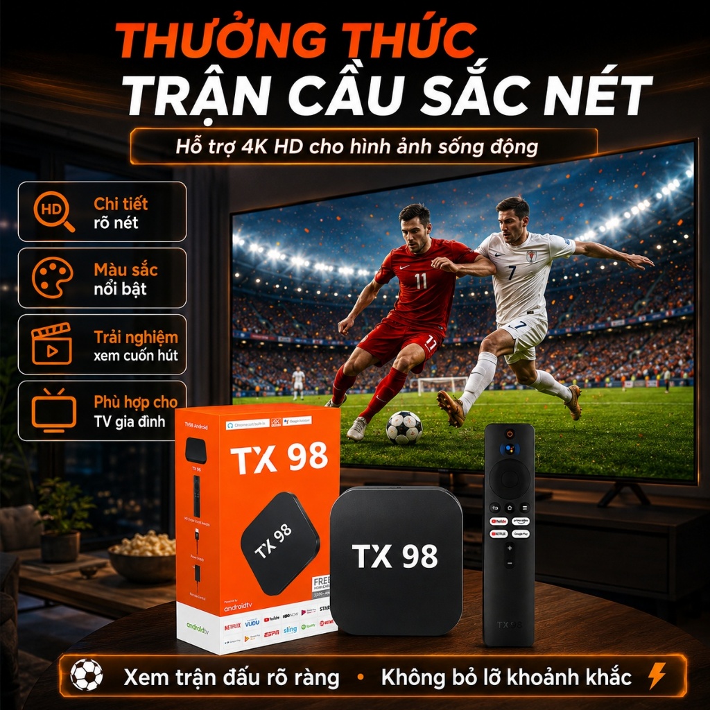 Đầu thu Android TV Box TX98 Pro 2026, Google TV 4K UHD chính hãng, xem Netflix, YouTube, hỗ trợ WiFi, Bluetooth, tặng kè | BigBuy360 - bigbuy360.vn
