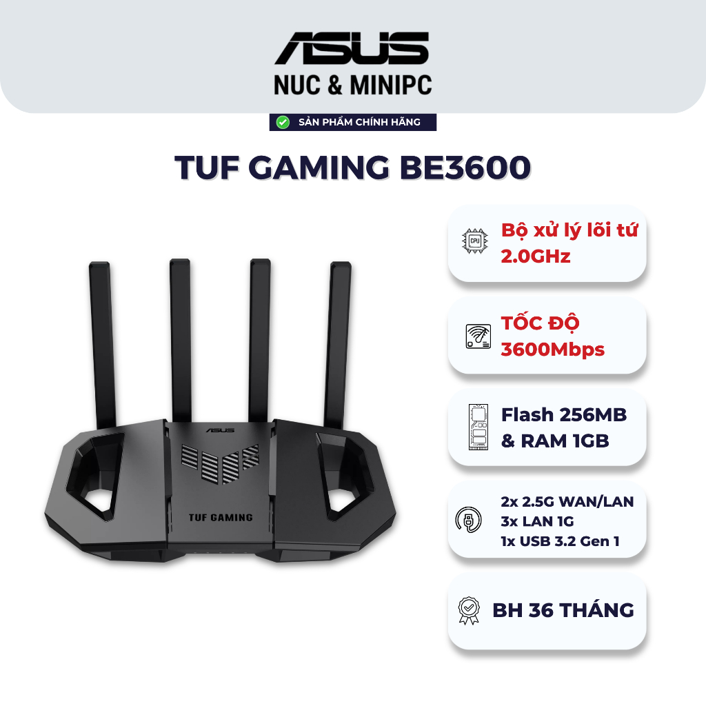 Bộ phát wifi ASUS TUF Gaming BE3600 V2 | WiFi 7 Gaming | Dual Band | AiMesh
