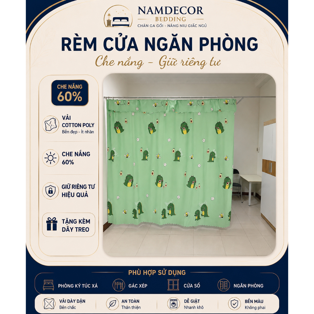 Rèm Rido Poly Cotton Che Nắng Ngăn Phòng, Tặng Dây Treo, Decor Phòng Ngủ