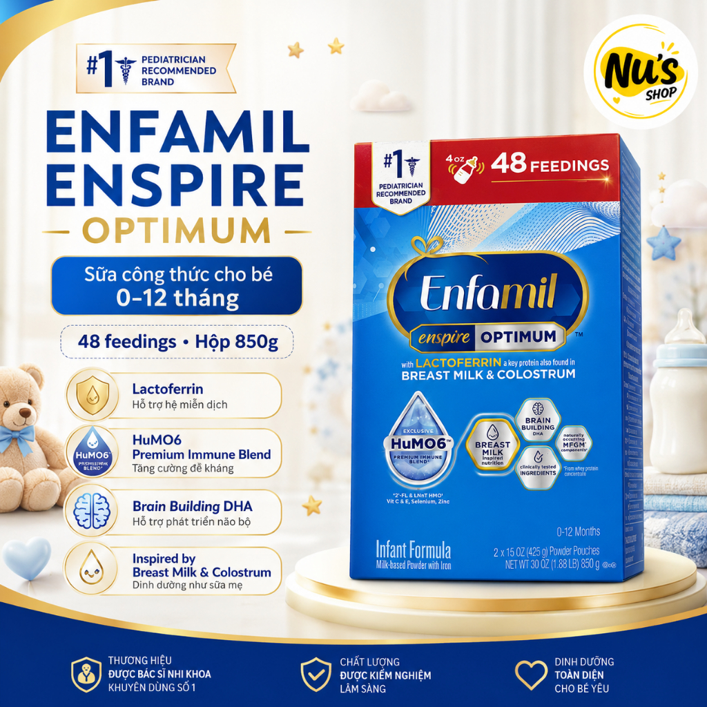 Sữa Enfamil Enspire Optimum Infant Formula 850g Hàng Mỹ Đi Air Cho Bé 0 đến 12 Tháng