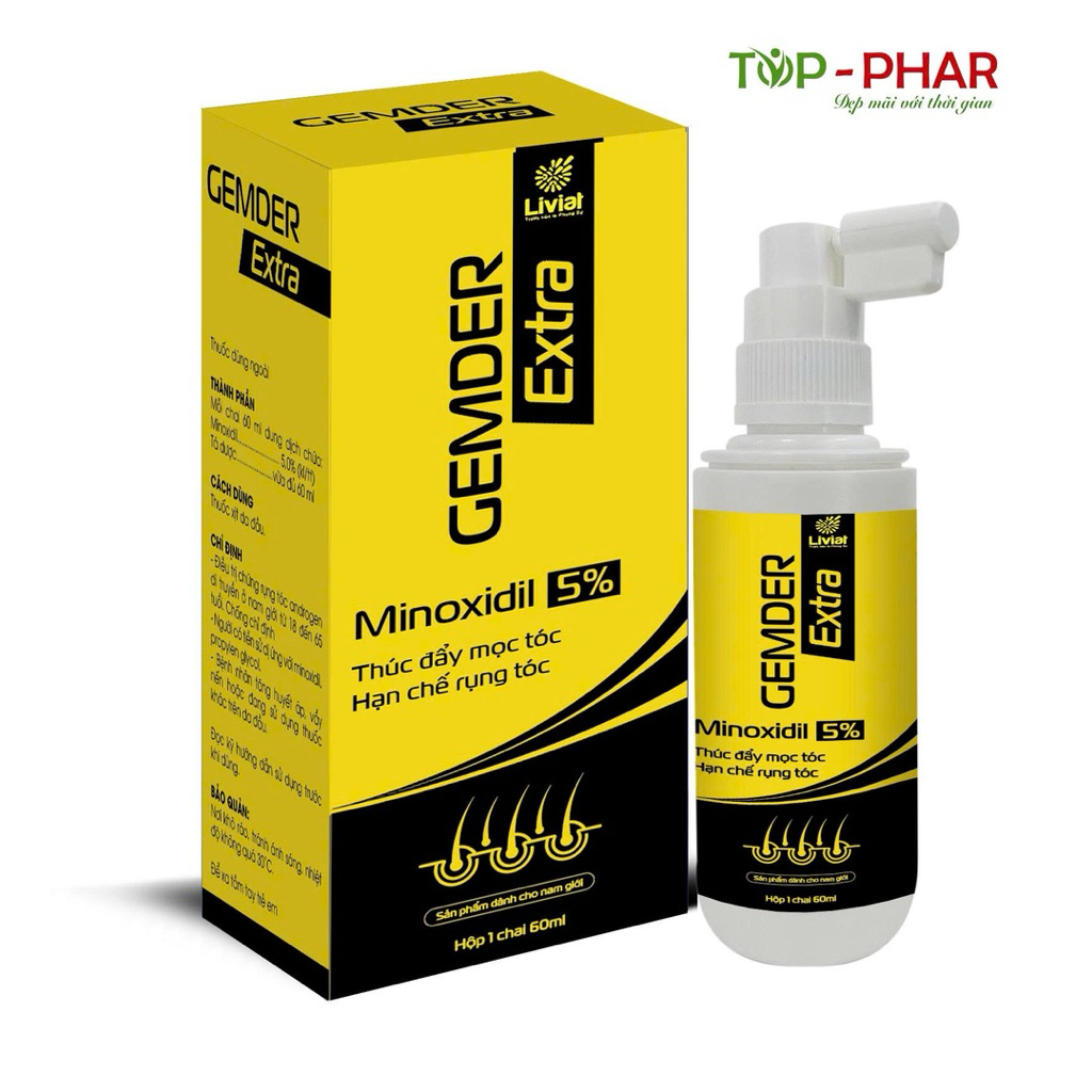 Xịt mọc tóc Minoxidil 5% Gemder Extra 60ml, kích thích mọc tóc và giảm gãy rụng