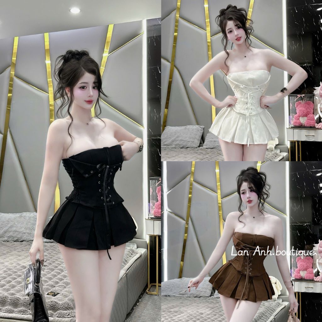 Set Bộ Cúp Có Dây Vai Trong Đóng Mc Đan Nơ + Chân Váy Xếp Ly Tùng Xoè
 | BigBuy360 - bigbuy360.vn