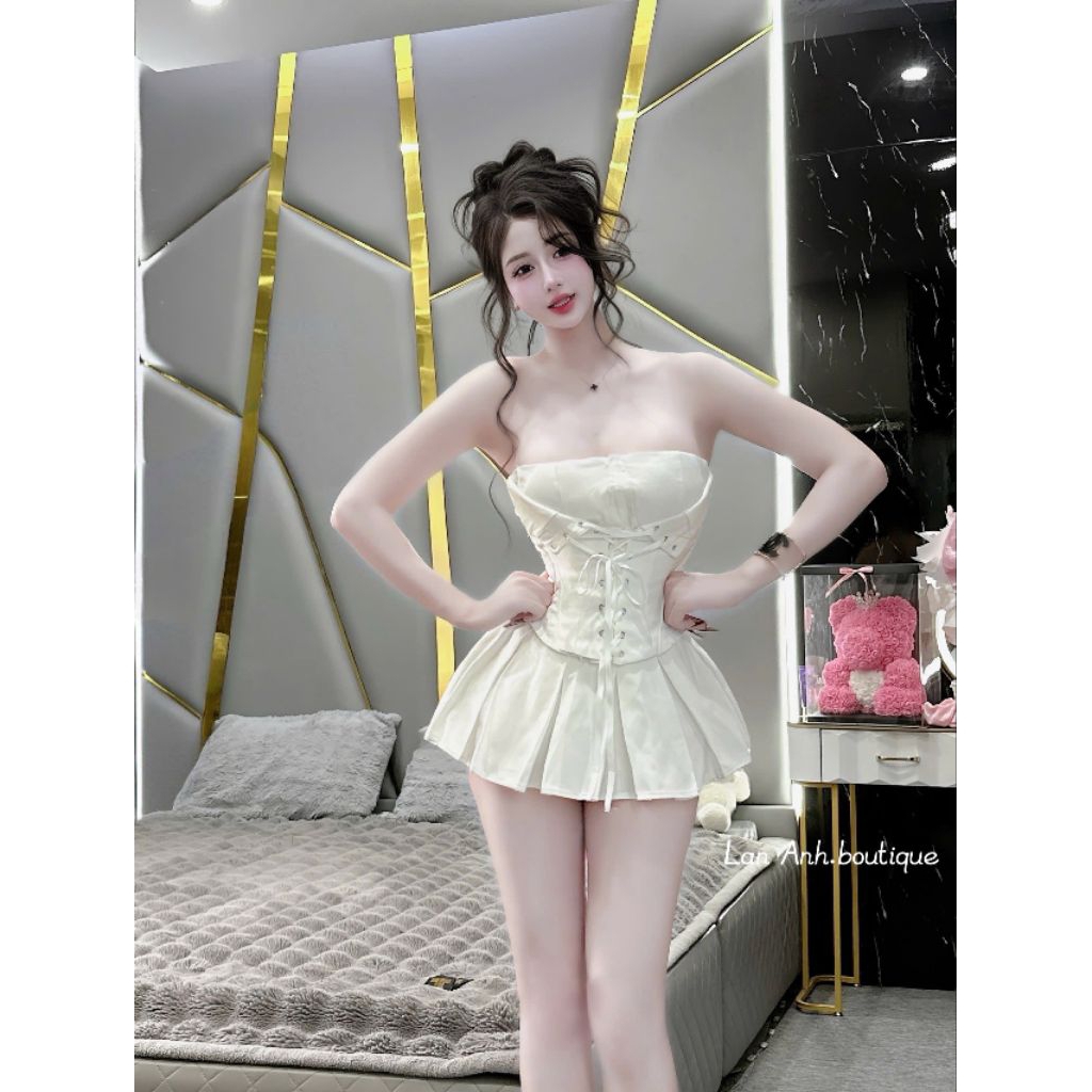 Set Bộ Cúp Có Dây Vai Trong Đóng Mc Đan Nơ + Chân Váy Xếp Ly Tùng Xoè
 | BigBuy360 - bigbuy360.vn