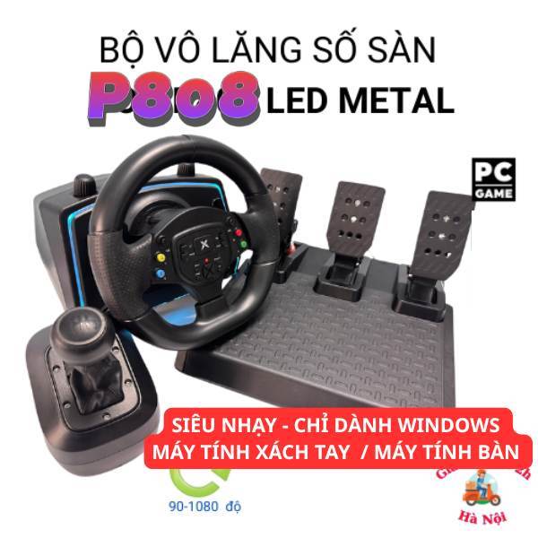Vô lăng lái xe GOG R808 P828 LED Racing Wheel-Số sàn,cần số rời,pedal kim loại+côn,quay 270-1080 độ,