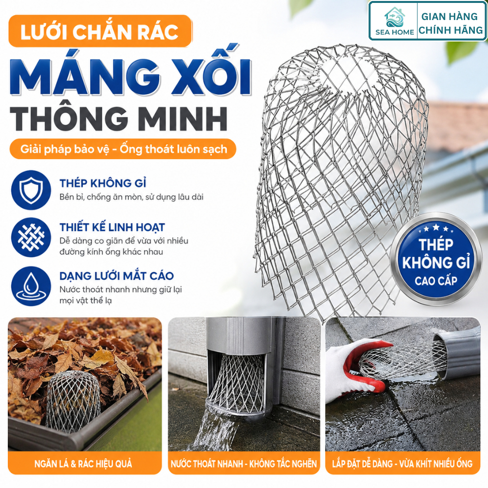 Lưới Chắn Rác Máng Xối Thông Minh - Ngăn Lá Cây, Động Vật, Chống Tắc Nghẽn Ống Thoát Nước Hiệu Quả -