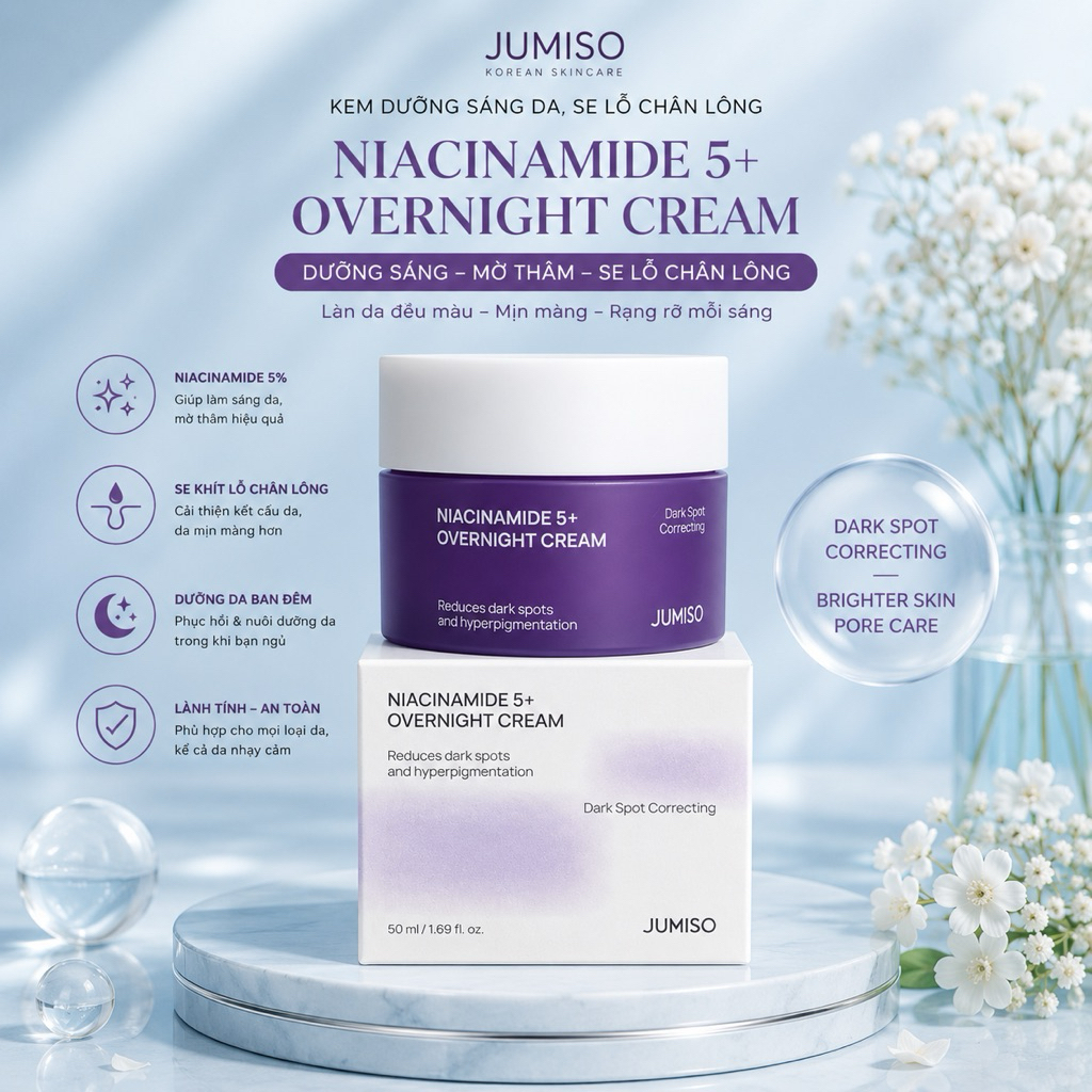 Kem dưỡng sáng da Jumiso Niacinamide 5+ Overnight Cream