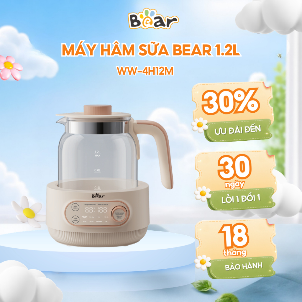 Máy Đun Nước Pha Sữa Bear 1.2L Hâm Sữa Giữ Nhiệt Cho Mẹ Máy Pha Sữa Cho Bé Phiên Bản Mới WW-4H12M