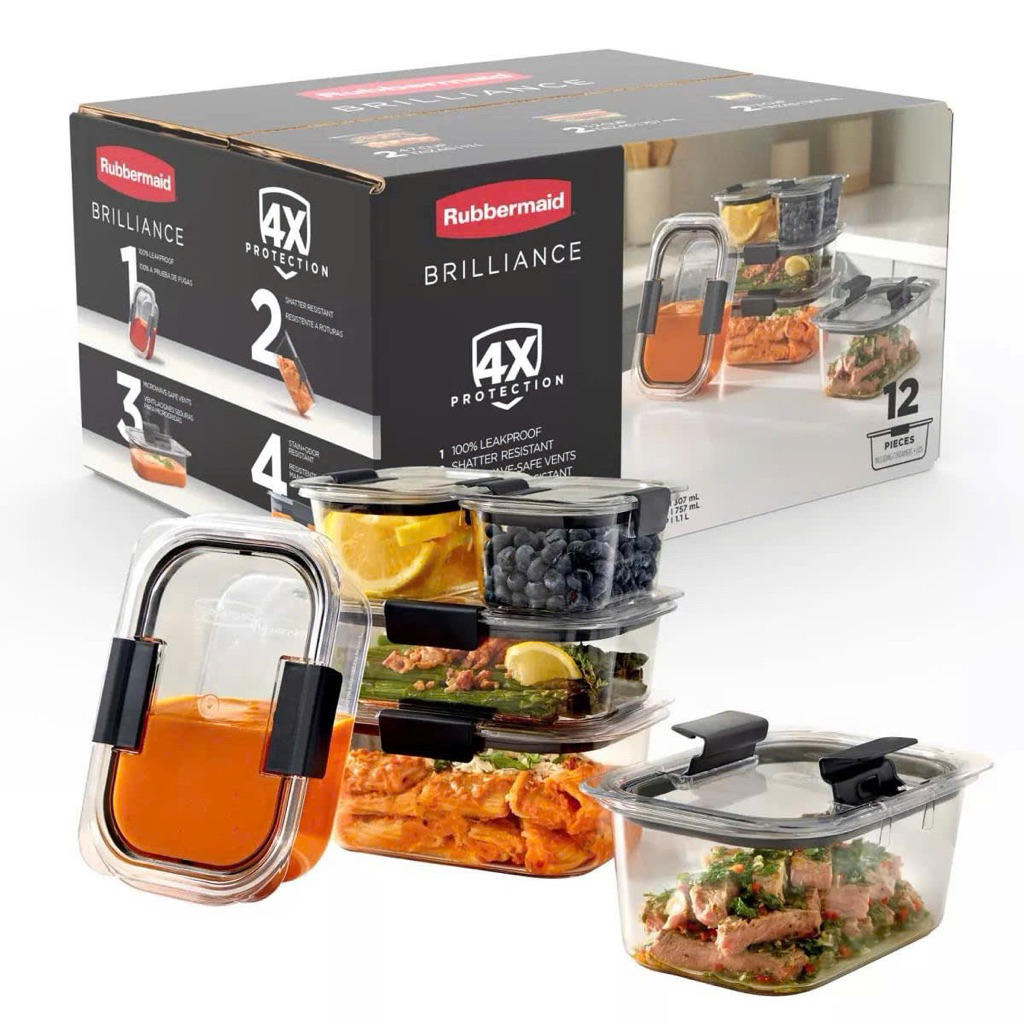 🇩🇪Sét hộp Tritan Rubbermaid Brilliance 12 Món - Made in USA