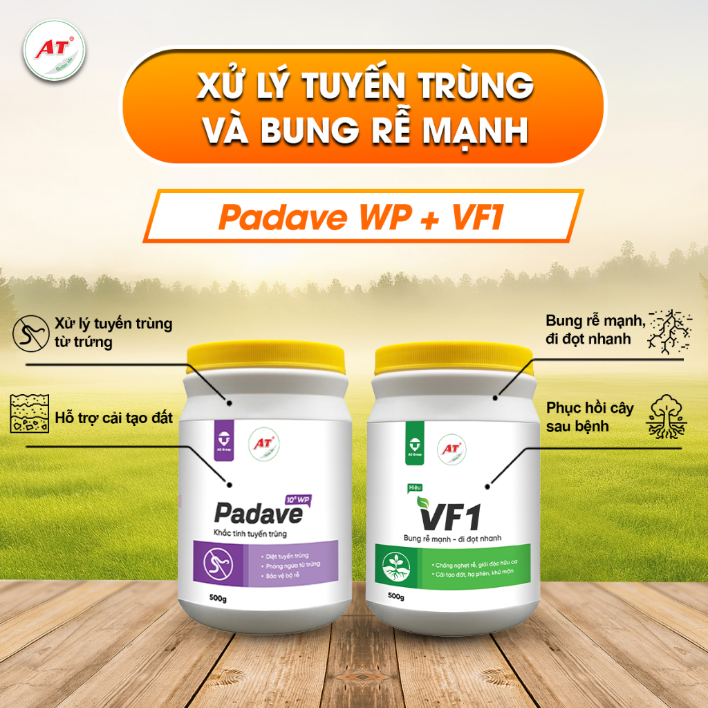 Tuyến Trùng Rễ Và Phân Bón Hữu Cơ Padave WP+VF1-Xử Lý Tuyến Trùng Từ Trứng,Phục Hồi Cây Suy Yếu 500g
