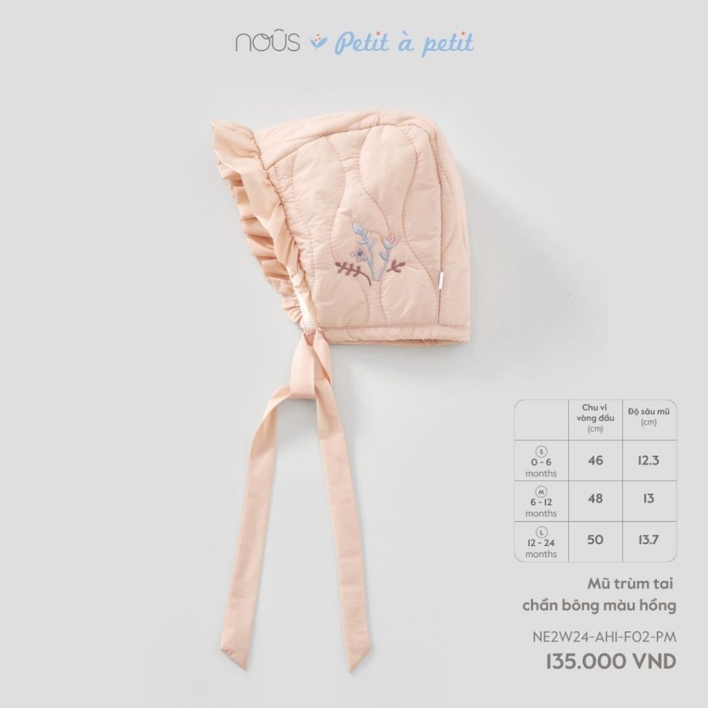 Mũ nón vành rộng Nous bé gái sơ sinh caro hồng vải mềm mát có dây cột 0–24 tháng
