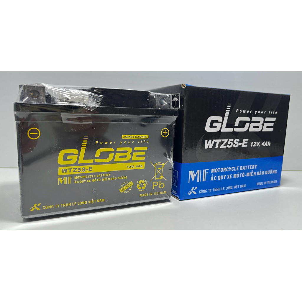 Bình WTZ5S-E 12V4AH GLOBE Dùng Cho Vision Đời Đầu, AB 110, Wave A, Wave Rsx, Wave S110, Nov, Exciter