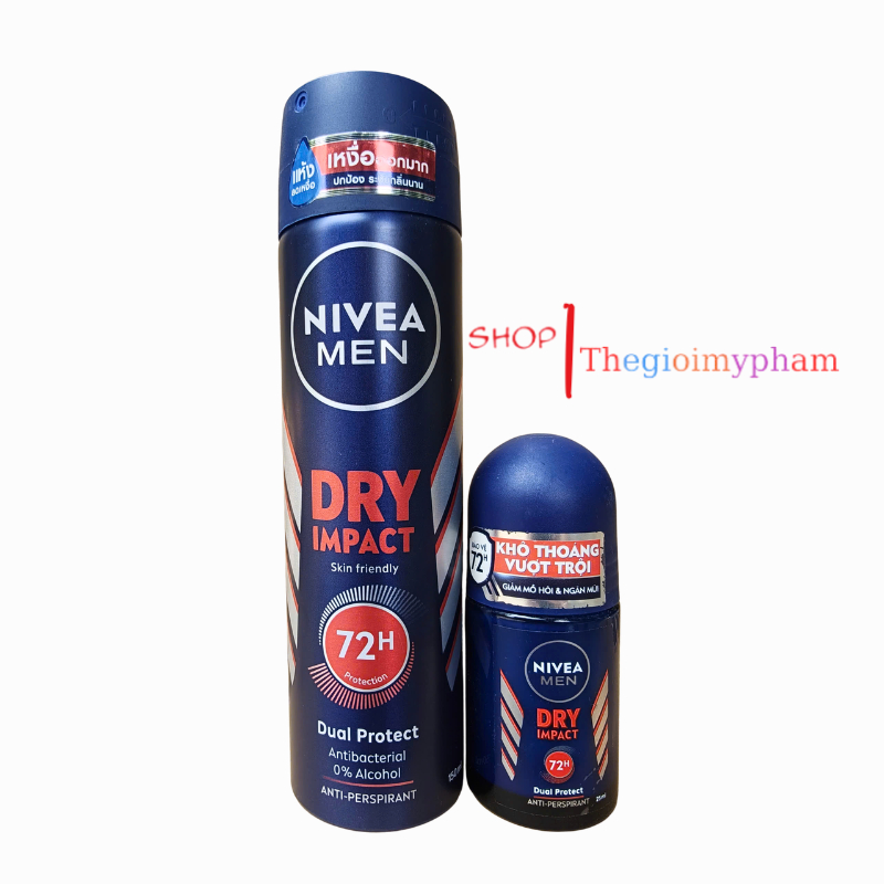Combo Xịt Khử Mùi Nivea Nam Khô Thoáng 150ml + Lăn Khô Thoáng 25ml