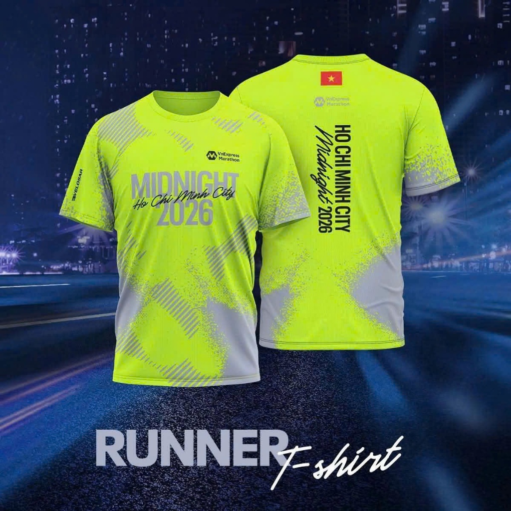 Áo chạy bộ Marathon Midnight T-Shirt Nam Nữ vải polyester  mỏng mát nhẹ