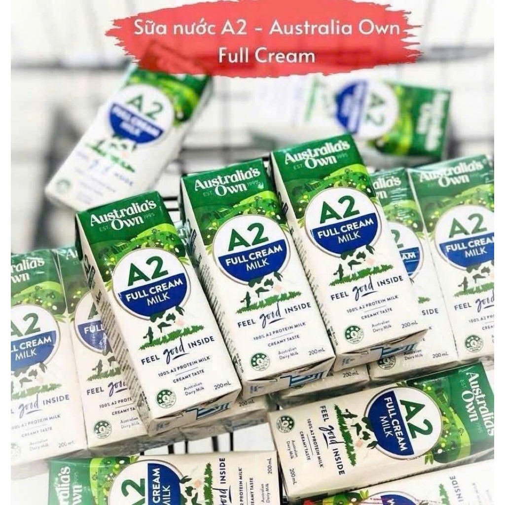 SỮA TƯƠI TIỆT TRÙNG A2 NGUYÊN KEM AUSTRALIA'S OWN - THÙNG 24 HỘP