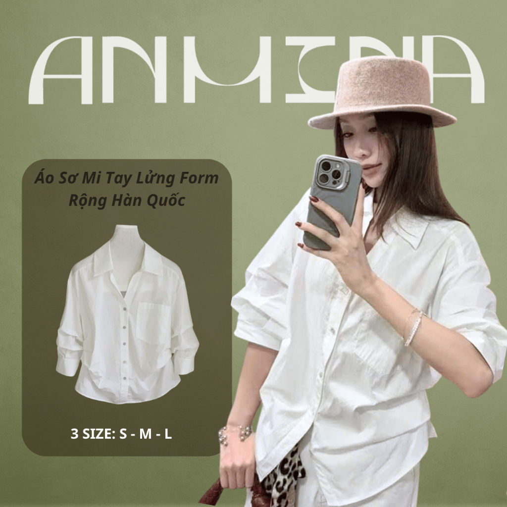 Áo Sơ Mi Trắng Nữ Form Rộng Tay Lửng Nhún Xếp Tầng Cá Tính Phong Cách Hàn Quốc