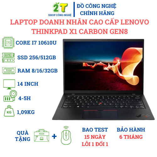Laptop doanh nhân Lenovo ThinkPad X1 Carbon Gen 8 cấu hình Chip Core i7 10610U, ram 16Gb, Ssd 512Gb