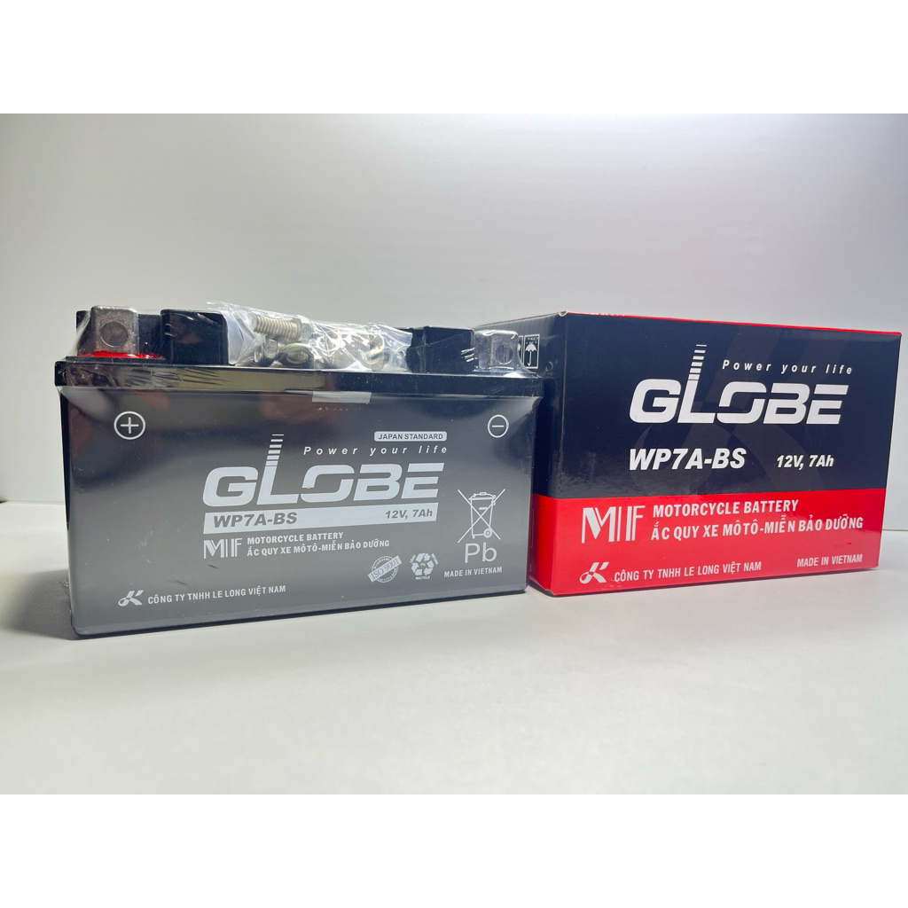 Bình ắc quy khô GLOBE WP7A-BS 12V-7AH ắc quy lùn thấp dành cho xe máy Atila, Spacy ,Vespa, Zip…