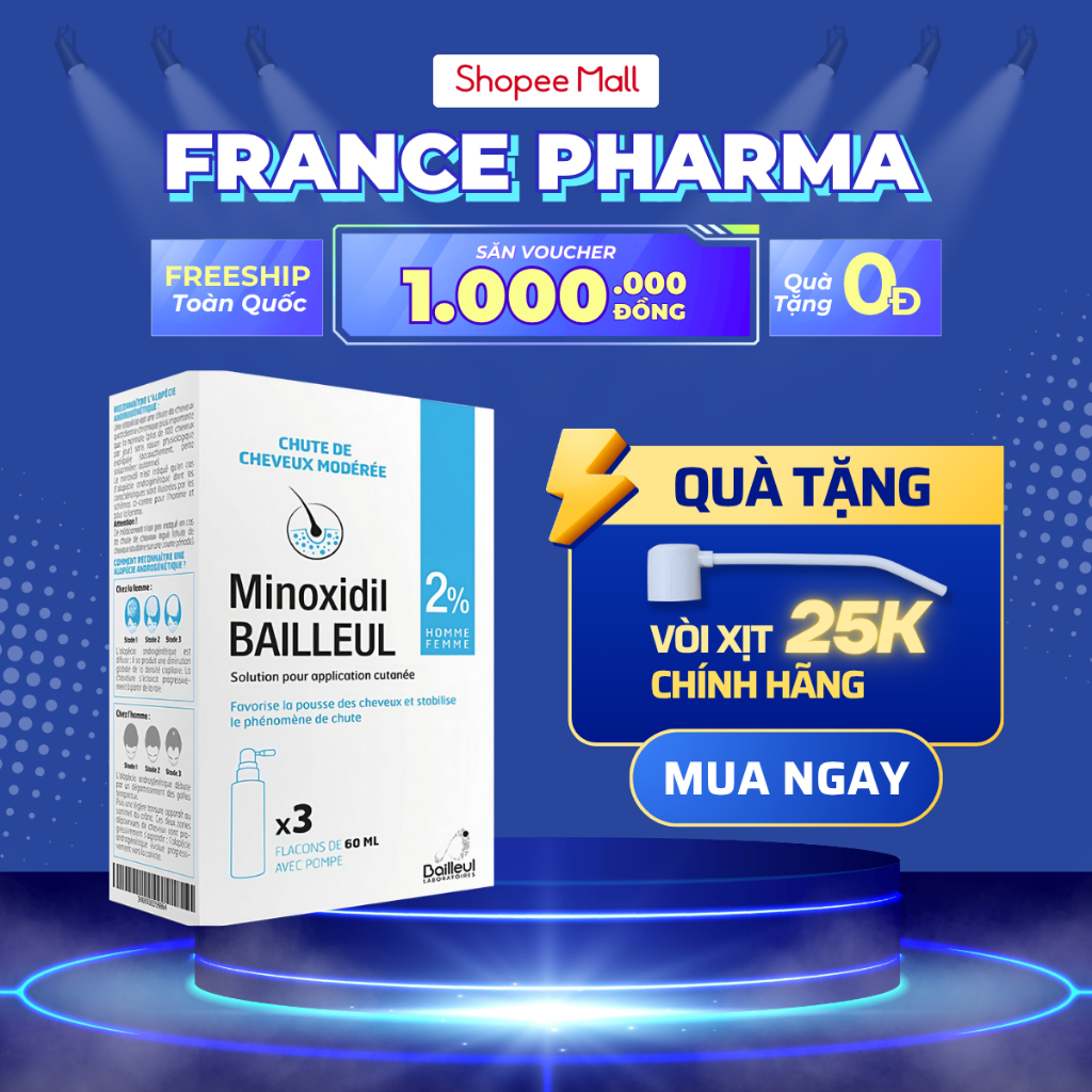Xịt Mọc Tóc Minoxidil 2% France Pharma, Hỗ Trợ Mọc Tóc, Cải Thiện Tóc Thưa Và Hói Đầu