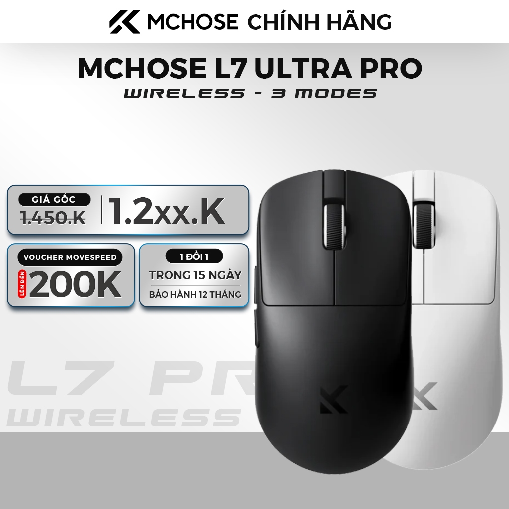 Chuột Gaming Siêu Nhẹ MCHOSE L7 Ultra Pro - 3 Chế Độ Kết Nối, Cảm Biến Cao Cấp Độ Nhạy Cao