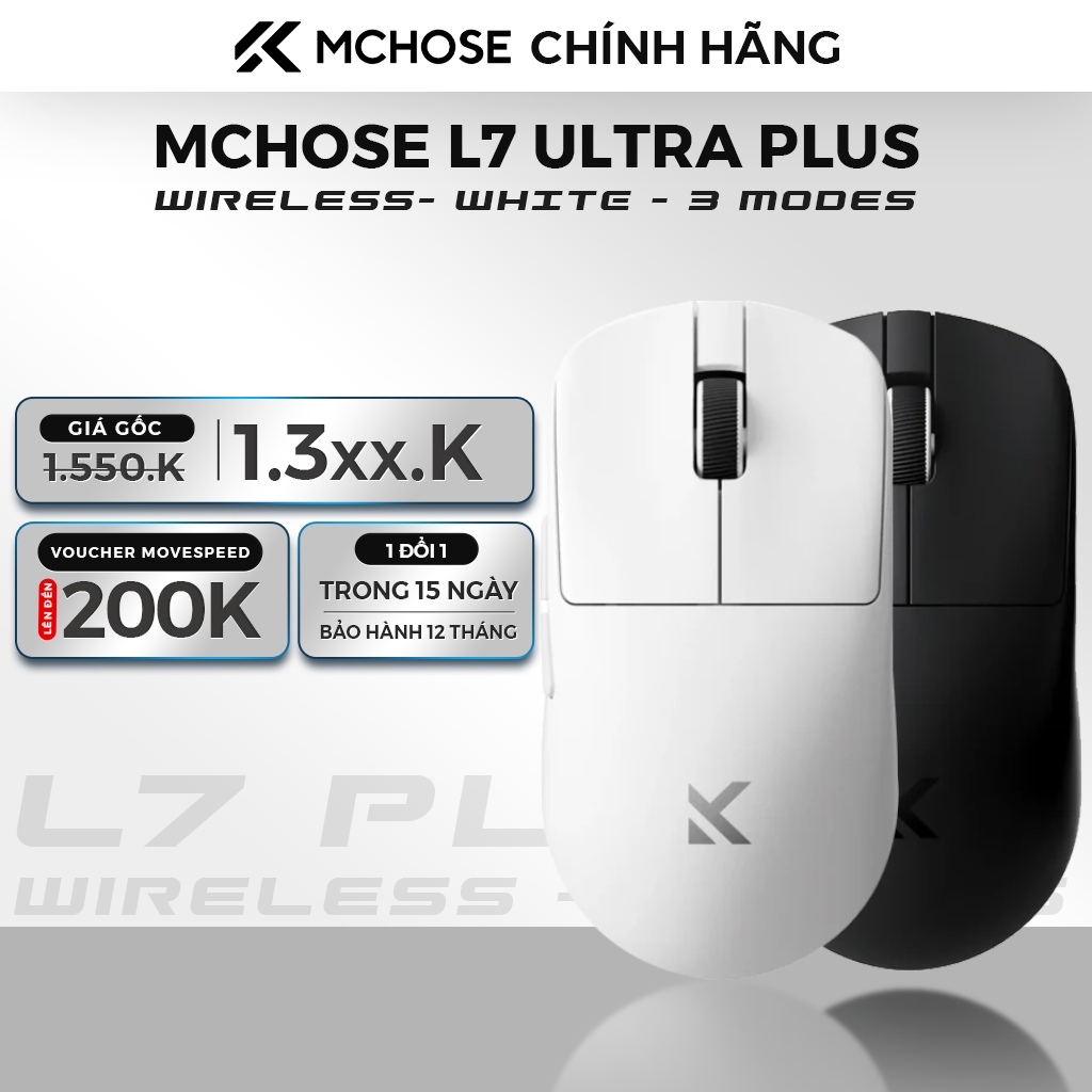 Chuột Gaming Siêu Nhẹ MCHOSE L7 Ultra Plus - 3 Chế Độ Kết Nối, Trọng Lượng Siêu Nhẹ