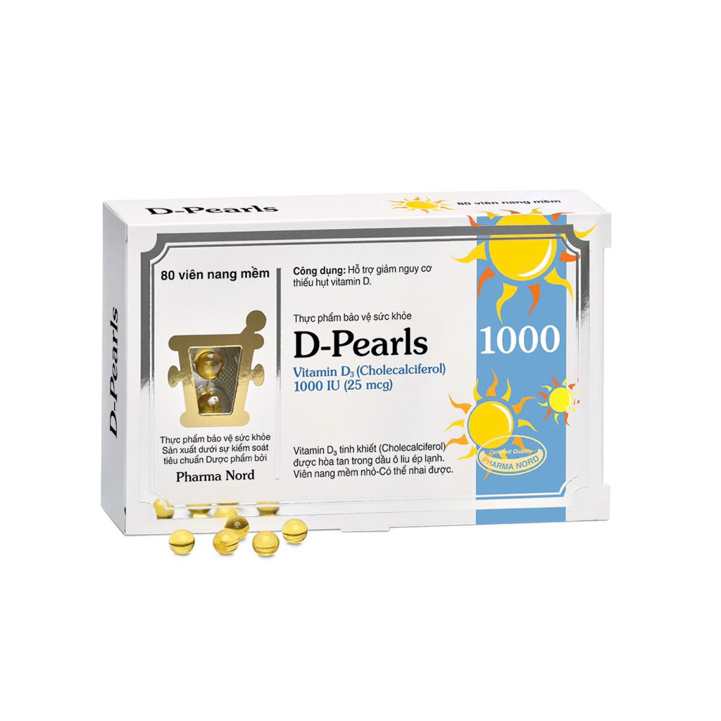 D-Pearls Vitamin D3 1000IU Pharma Nord | Vitamin D3 Đan Mạch | Hộp 80 Viên Nang Mềm