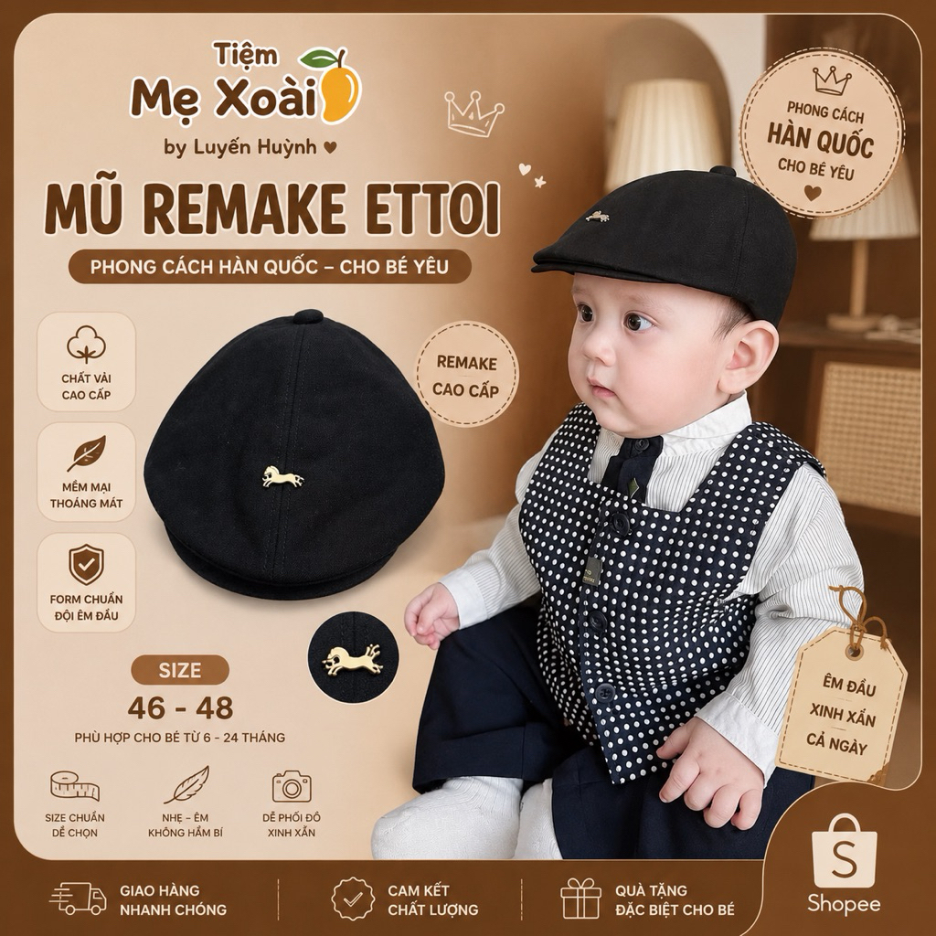 Nón Beret RMK ettoi cho bé phong cách Hàn Quốc cho bé trai từ 6-24 tháng