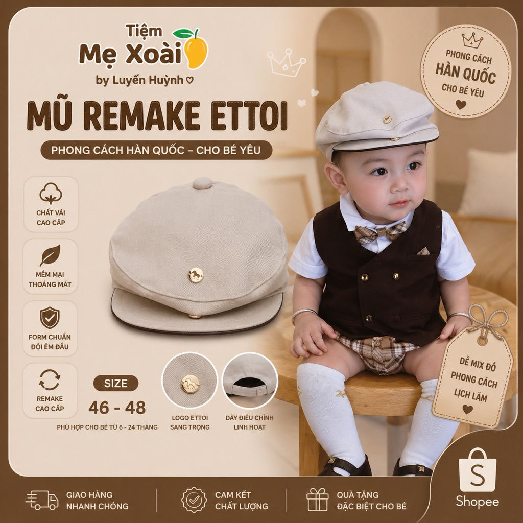 Mũ ettoi RMK ettoi 2026 màu be cho bé trai