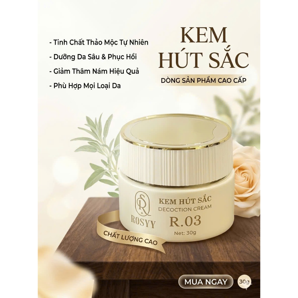 R.03 Kem Hút Sắc Rosyy Cosmetic việt nam mẫu mới nhất mộc mỹ nhân lọ 30g.