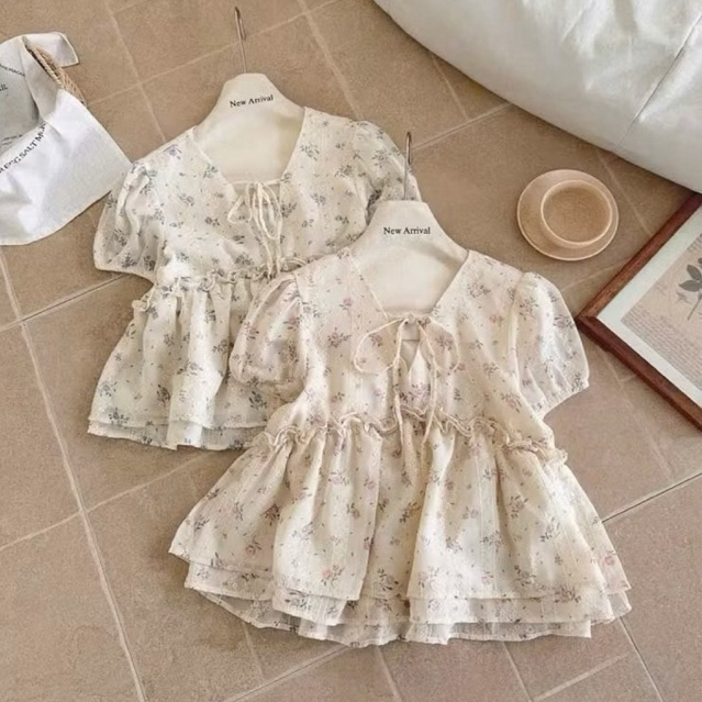 Áo babydoll Voan tơ HÀNG QC LOẠI 1 Áo baby doll voan tơ hoa nhí vải mềm mát phong cách tiểu thư BABY