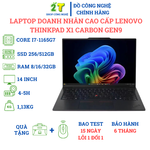Laptop doanh nhân cao cấp Lenovo ThinkPad X1 Carbon Gen 9 cấu hình chip Core i7 1165G7, Ram 16Gb, SS