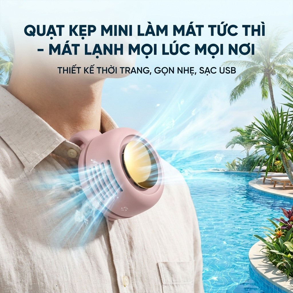 Quạt Mini Kẹp Áo Không Tiếng Ồn ,cực bền pin, Quạt Đeo Eo/Đeo Người Siêu Mạnh, Pin Sạc, 3 Cấp Độ Gió | BigBuy360 - bigbuy360.vn