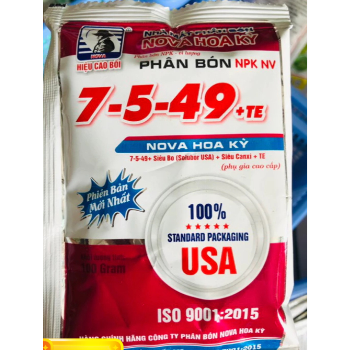 PHÂN BÓN LÁ 7-5-49 +TE NOVA HOA KỲ CAO BỒI MỸ 100g