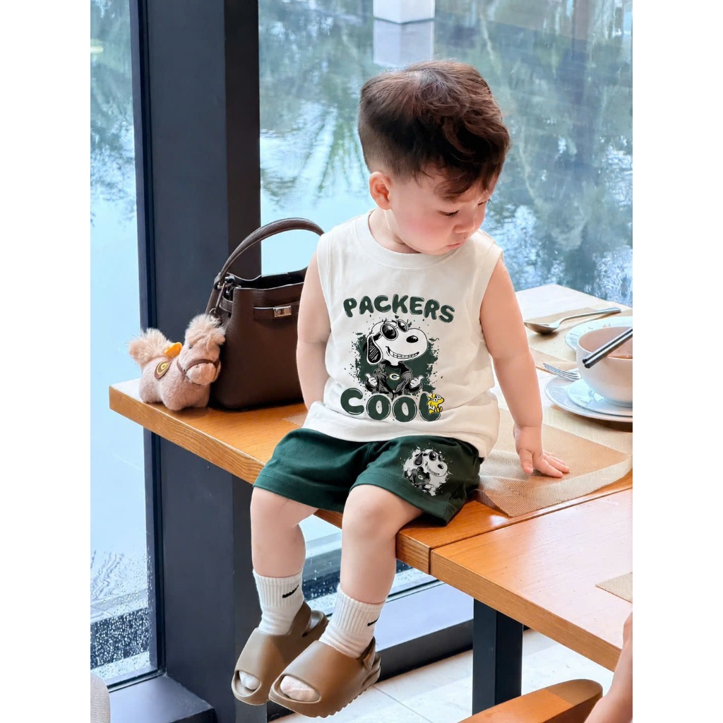 ộ Quần Áo Bé Trai Sát Nách Ba Lỗ Chất Cotton In Hình Chó Snoopy Packers Cool