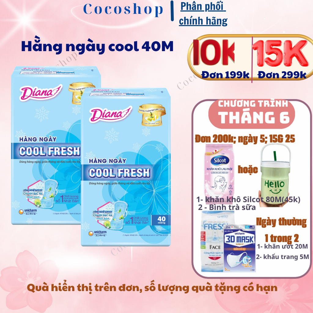 [ Lốc 6 gói ] BĂNG VỆ SINH DIANA HẰNG NGÀY COOLFRESH 40 MIẾNG