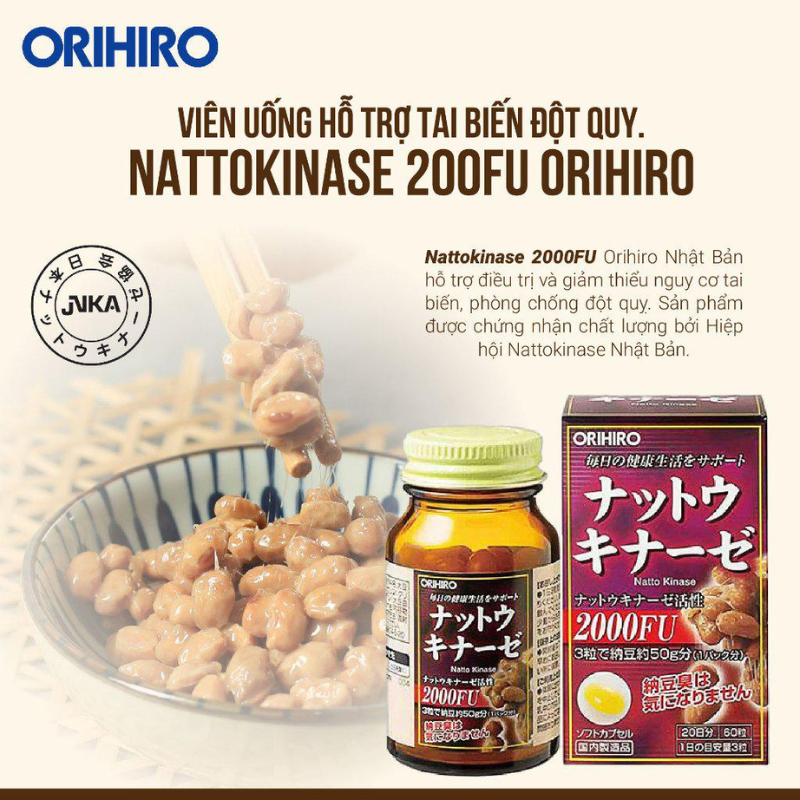 Viên Uống Chống Đột Quỵ Orihiro Natto Kinase 2000FU Nhật Bản 60 viên