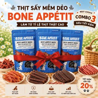 Combo 3 gói thịt sấy mềm dẻo cho chó mèo Bone Appétit (gói nhỏ Net 60g) bánh thưởng dinh dưỡng cho chó
