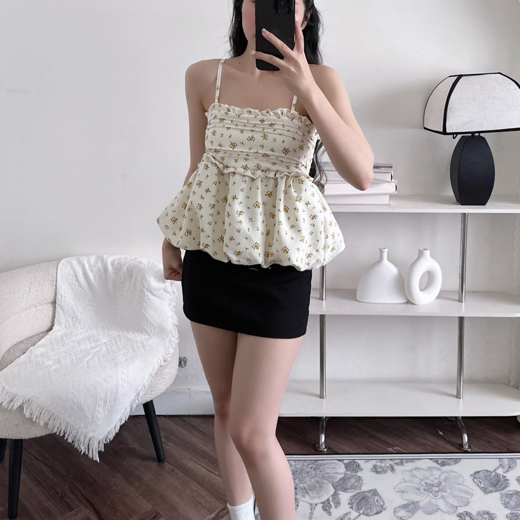 Áo 2 Dây Hoa Nhí Form Bí Viền Bèo Lưng Bo Chun, Áo Kiểu Nữ Babydoll Dễ Thương | BigBuy360 - bigbuy360.vn
