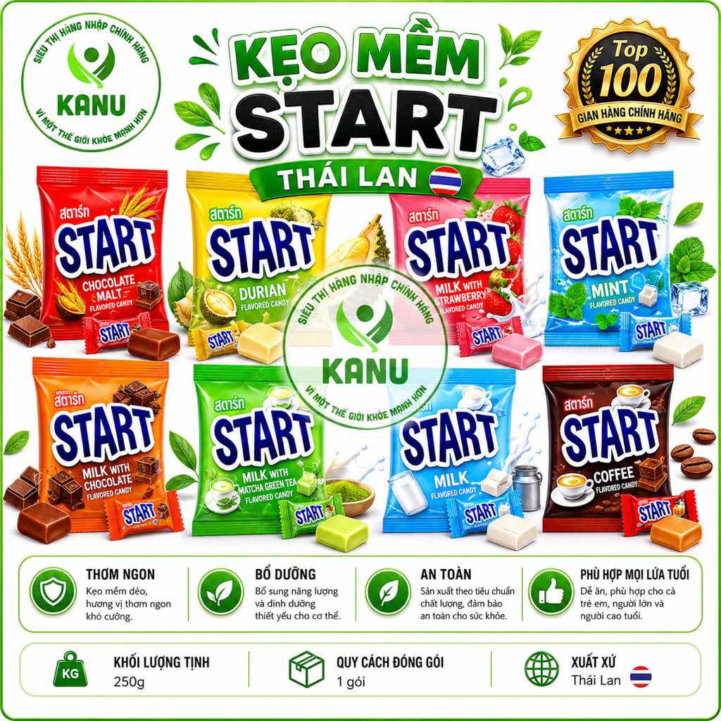 [Gói 50 viên] Kẹo mềm dẻo ngọt dịu nhiều vị Start Thái Lan 140g