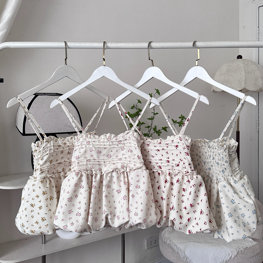 Áo 2 Dây Hoa Nhí Form Bí Viền Bèo Lưng Bo Chun, Áo Kiểu Nữ Babydoll Dễ Thương | BigBuy360 - bigbuy360.vn