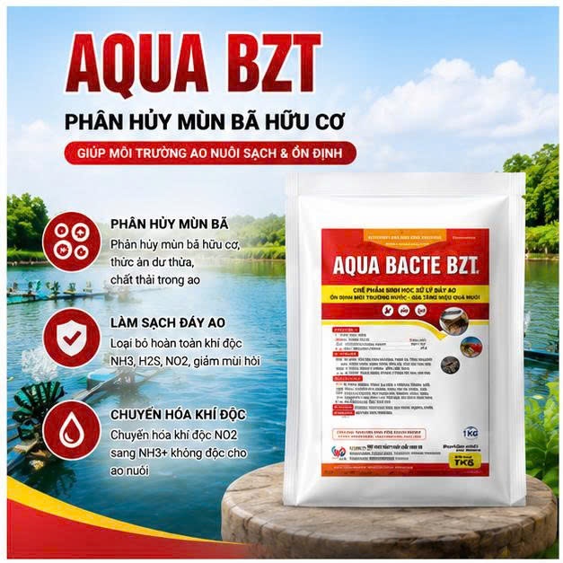 AQUA BACTE BZT Chế phẩm vi sinh xử lý đáy ao, hấp thụ khí độc, phân hủy mùn bã hữu cơ - Gói 500g