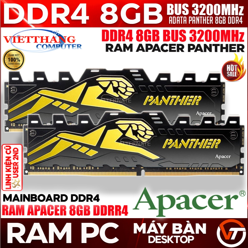 Ram Máy Tính Apacer Panther 8GB DDR4 Bus 3200MHz Có tản nhiệt Hàng Cũ qua sử dụng ( Cũ - 2nd )