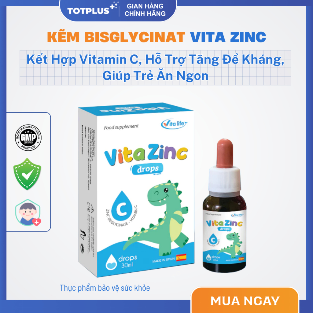 Vita Zinc Drops - Bổ Sung Kẽm Cho Bé Dạng Bisglycinate, Hỗ Trợ Tăng Đề Kháng, Giúp Ăn Ngon Cho Bé
