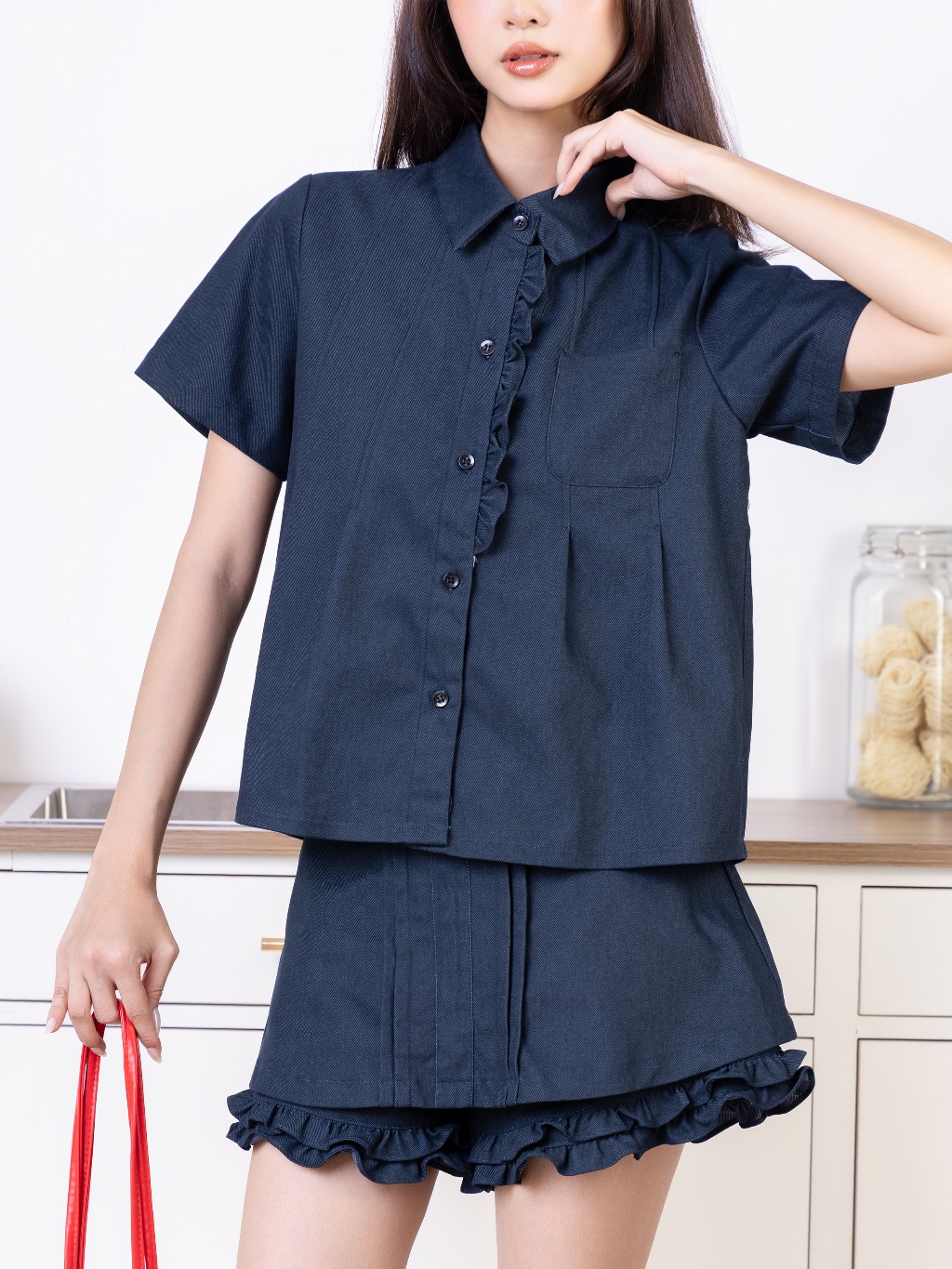 Set denim nữ THE C.I.U, áo sơ mi tay ngắn phối quần giả váy – Kaia Shirt & Kaia Skirt | BigBuy360 - bigbuy360.vn