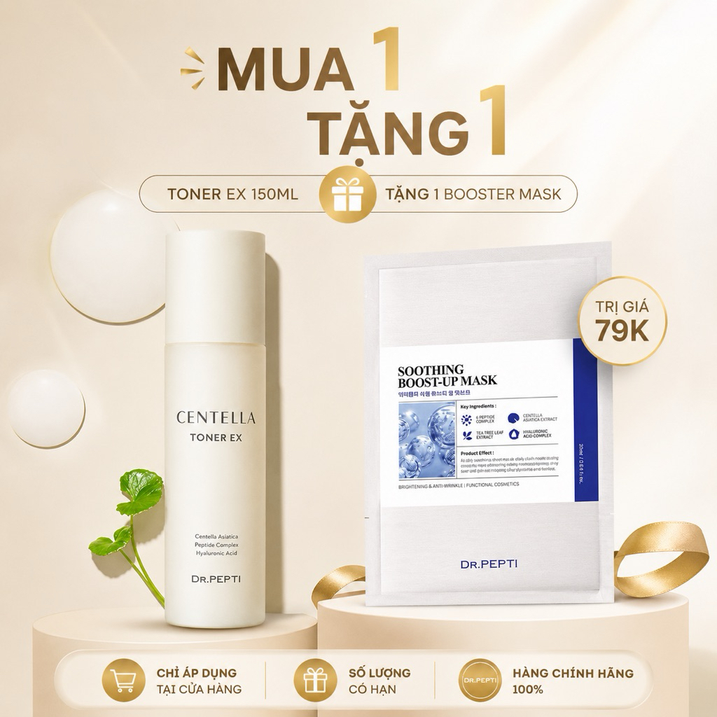 [Tặng Mask]Nước Hoa Hồng Dưỡng Da Cấp Ẩm, Căng Bóng Dr.Pepti Centella Toner Ex 180ml